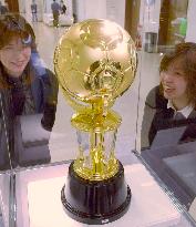 Pure gold soccer ball exhibited at Mitsukoshi's Osaka branch